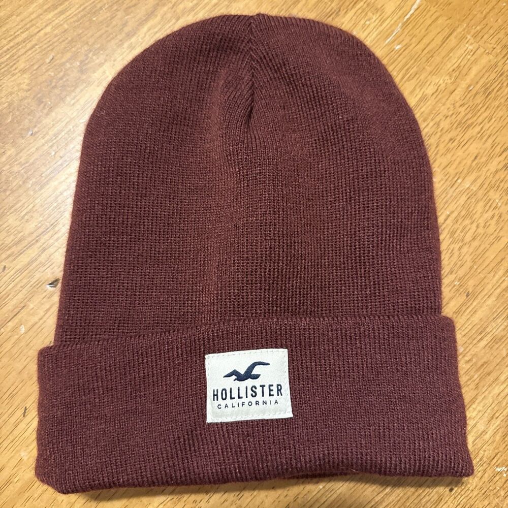 Hollister Waffle-Knit Cuffed Beanie Hat Winter Warm Ski Snowboard BurgundyAdult